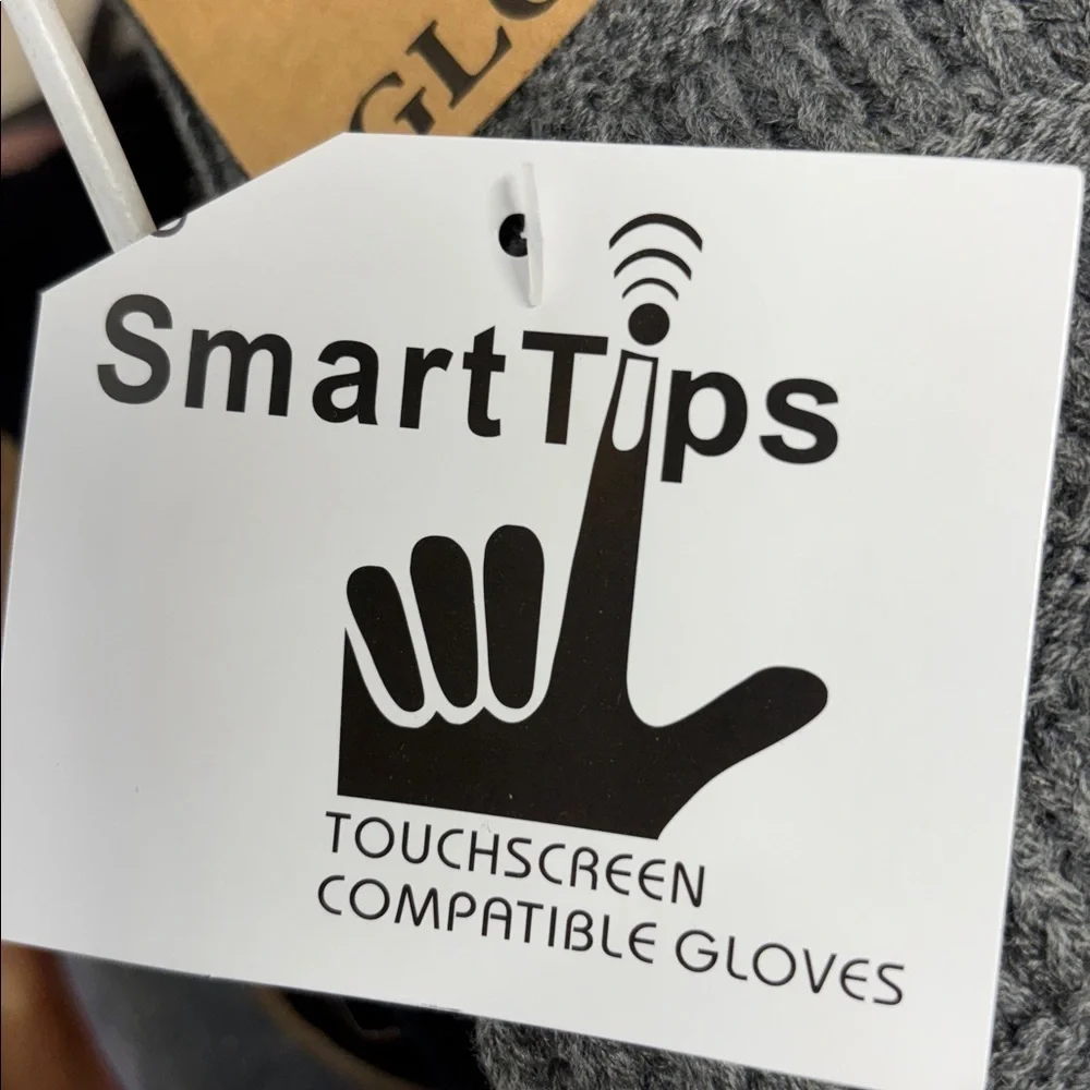 C.C navy  Knit smart tips touch screen compatible winter leather palm Gloves